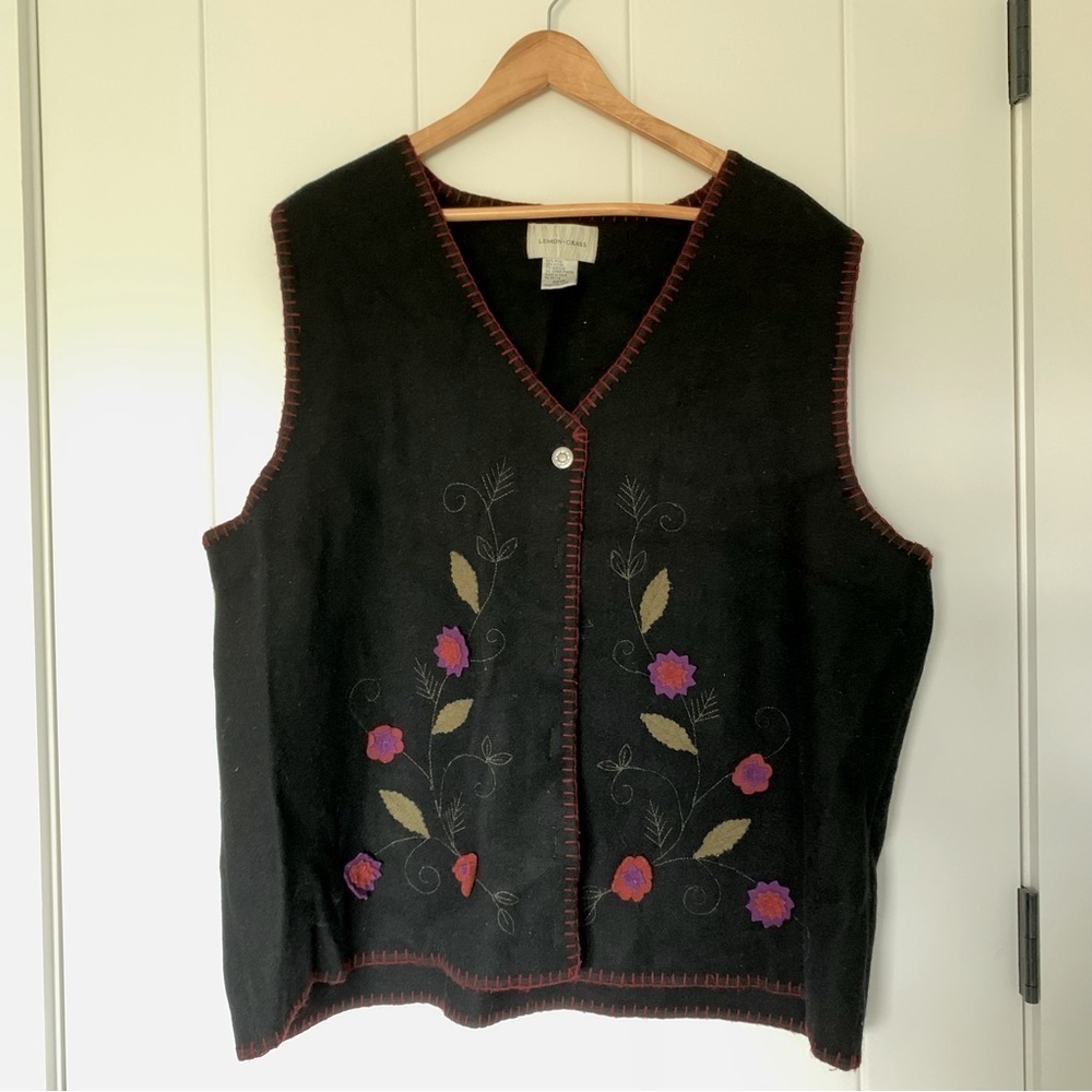 Lemon Grass Wool Zip Embroidered Vest